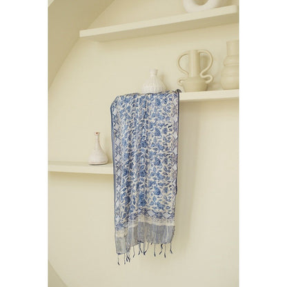 Syal Batik Sutra Daun Tumbuh - Blue