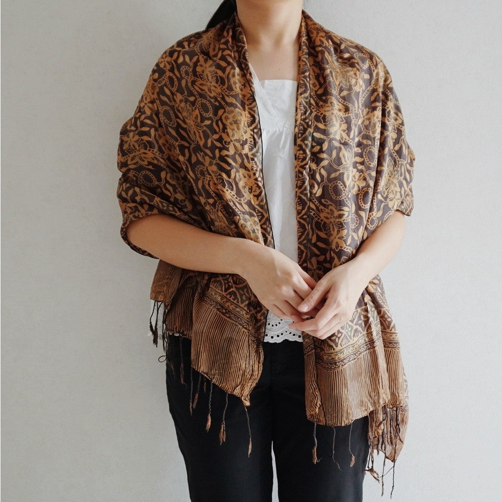 Selendang Sutra Salur Batik 80×180 Brown 02/Syal/Scarf/Pashmina