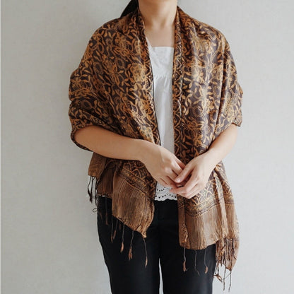 Selendang Sutra Salur Batik 80×180 Brown 02/Syal/Scarf/Pashmina