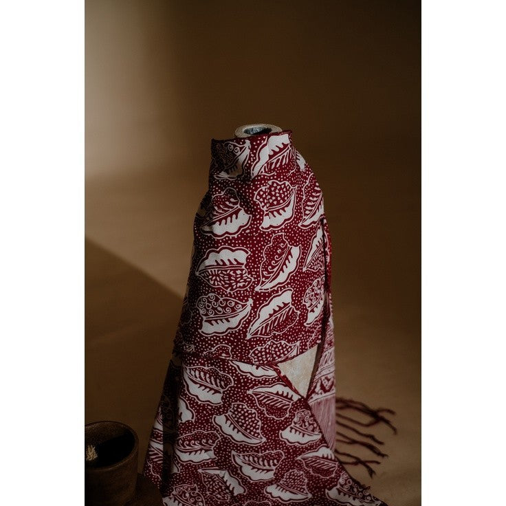 Scarf Batik TCN Daun Maroon Red