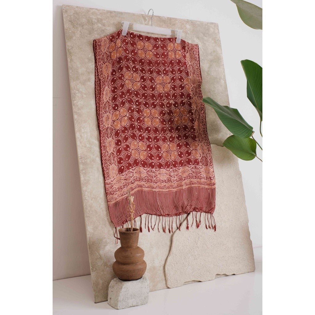 Syal Batik Sutra Brown Kawung