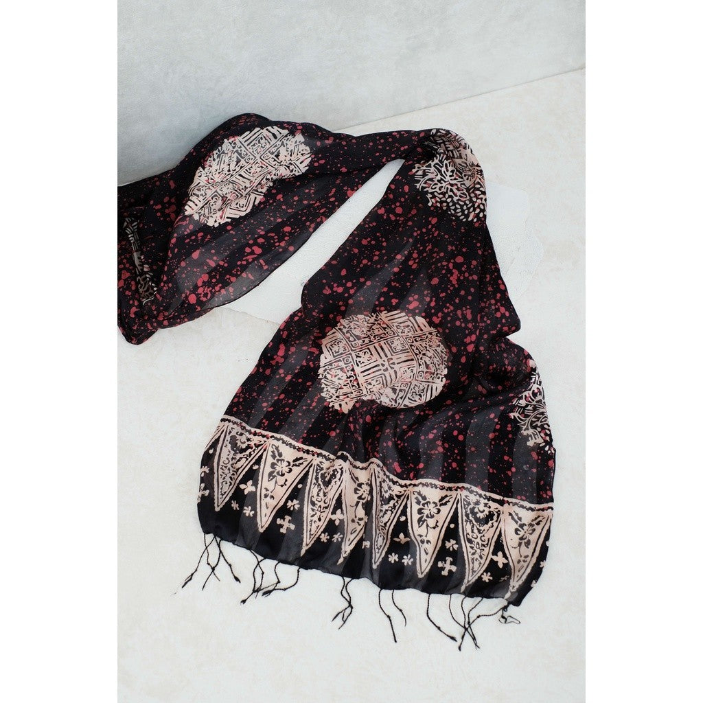 Syal Batik Sutra Jupri - Black Red - 45