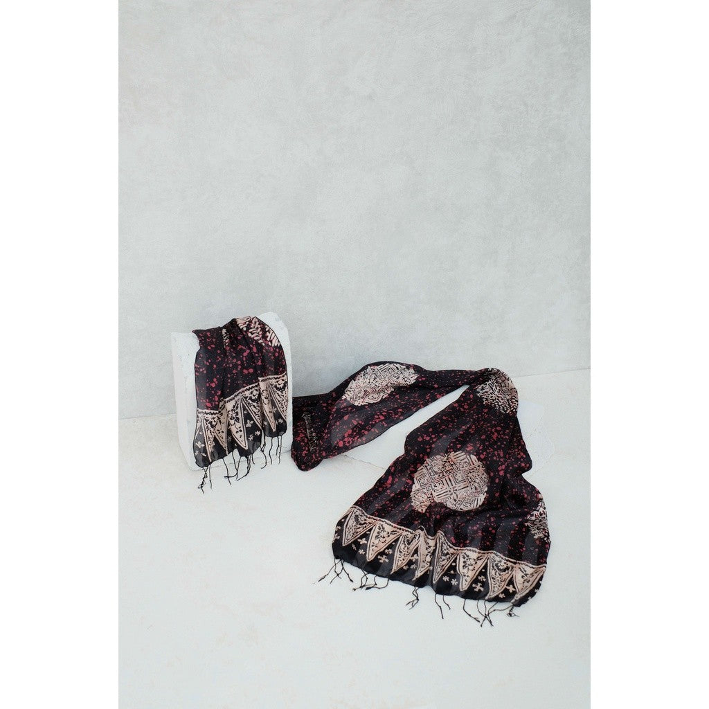 Syal Batik Sutra Jupri - Black Red - 45