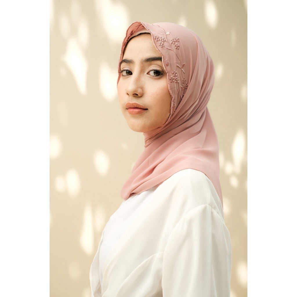 Embroidery HIjab Shawl - Hanna - Dusty Rose