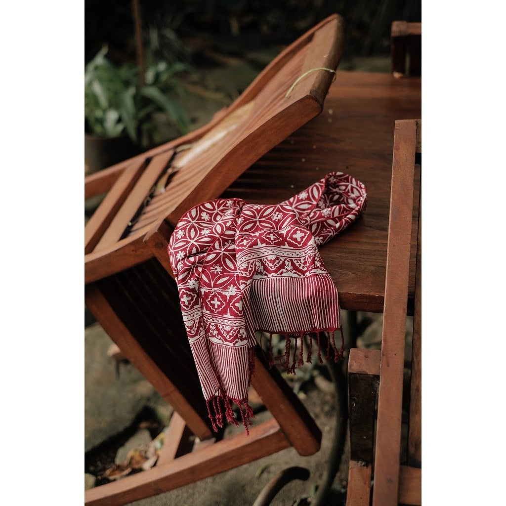 Scarf Batik TCN Kawung 3 Maroon Red