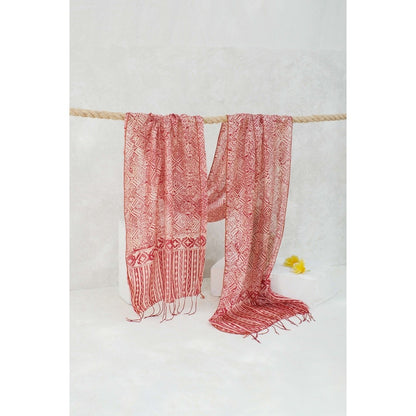Syal Batik Sutra Kotak - Red - 45