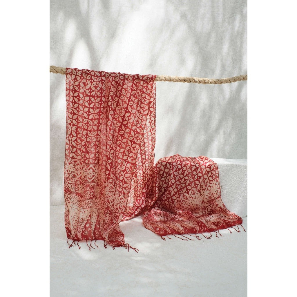 Syal Batik Sutra Kawung - Red - 45