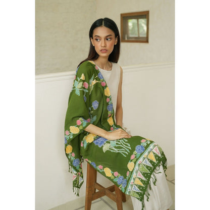 Selendang Batik Encim Plain Dark Green