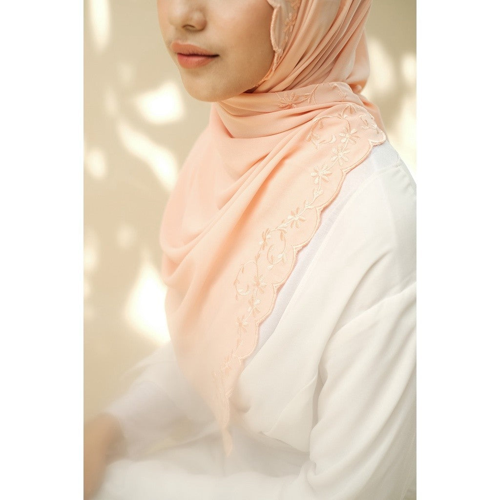 Embroidery Hijab Shawl - Flora - Apricot