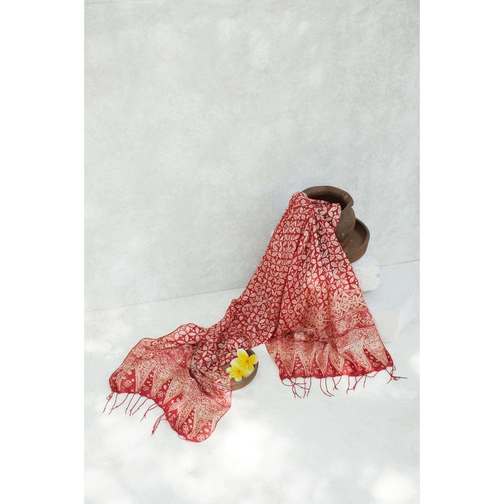 Syal Batik Sutra Kawung Besar - Red - 45