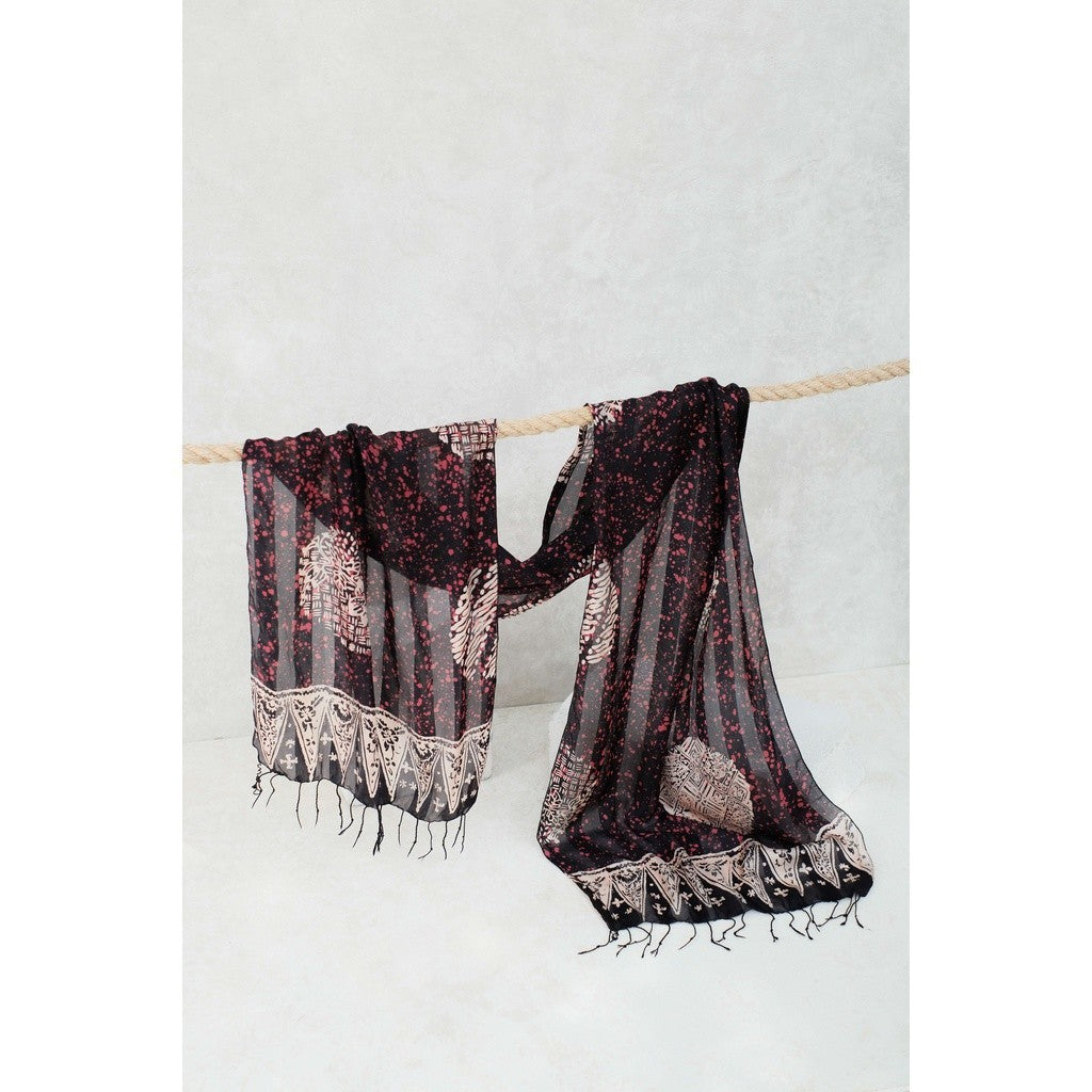 Syal Batik Sutra Jupri - Black Red - 45