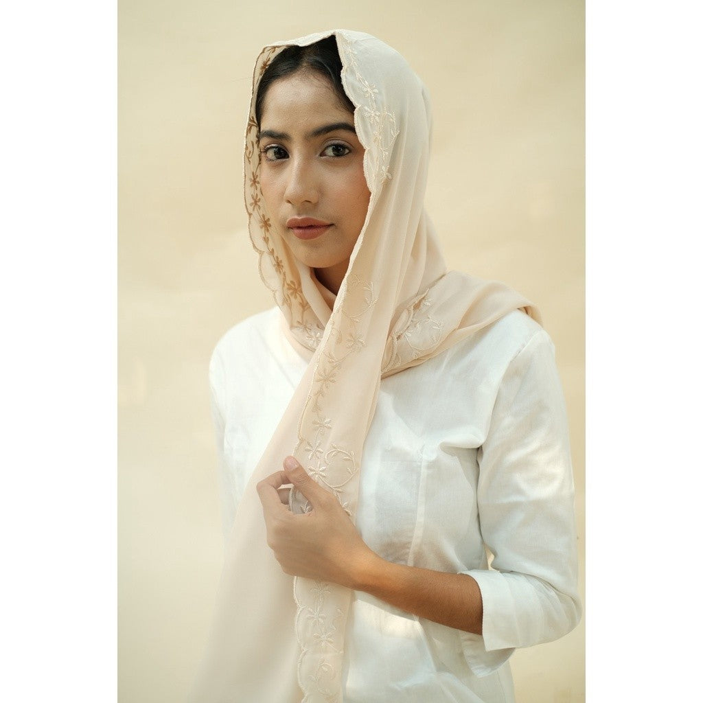 Embroidery HIjab Shawl - Flora - Oat