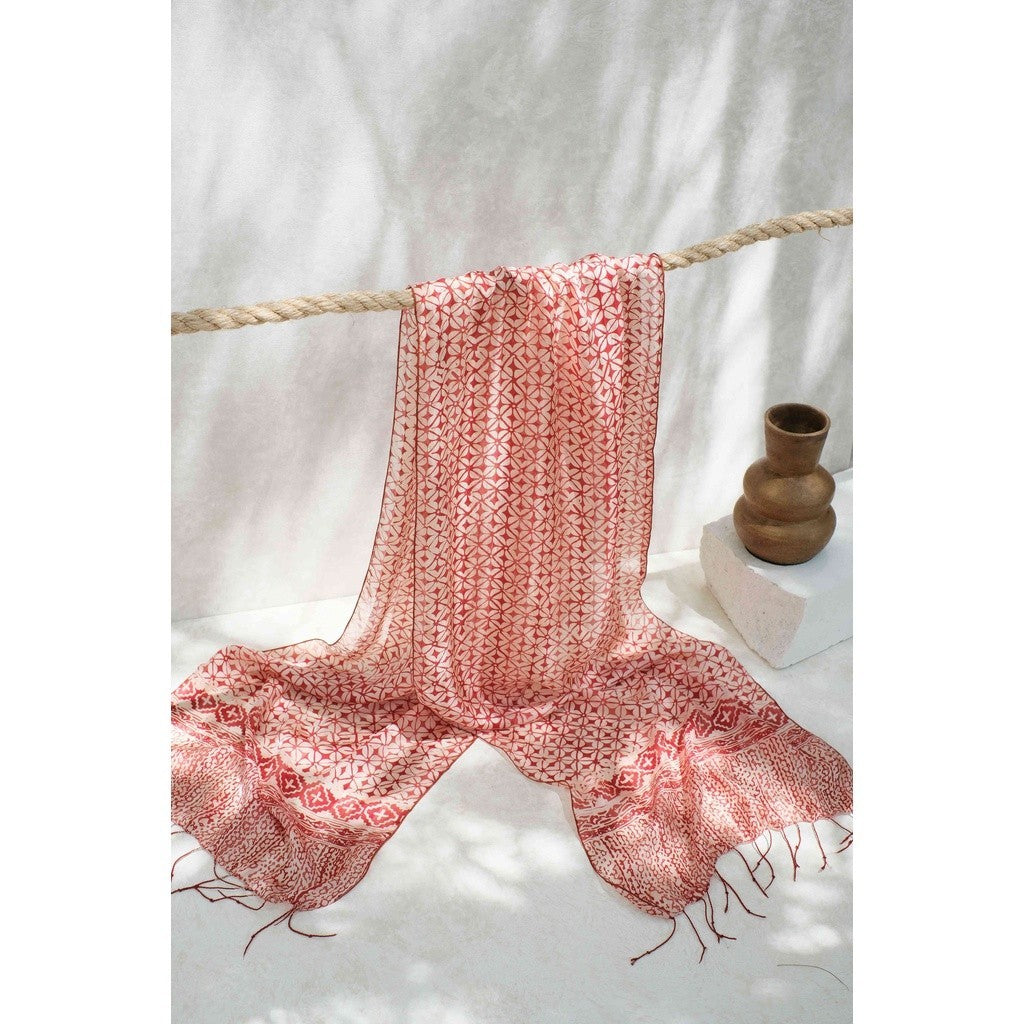Syal Batik Sutra Kotak - Pink - 45