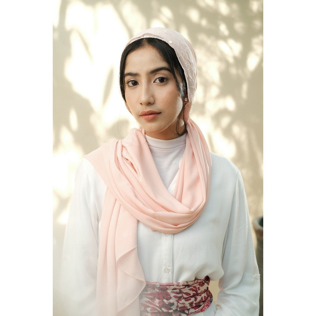 Embroidery Hijab Shawl - Hanna - Rose Quartz