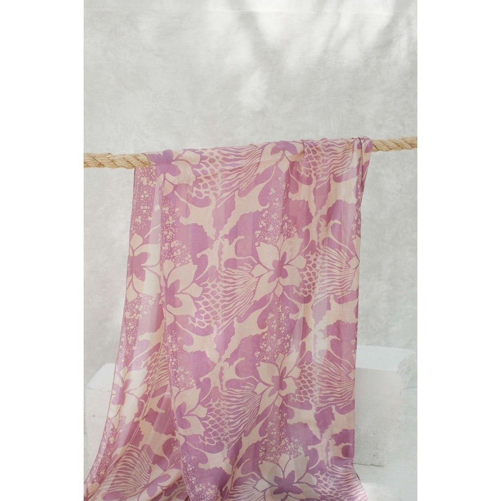 Syal Batik Sutra Bunga Pelikan - Purple - 45
