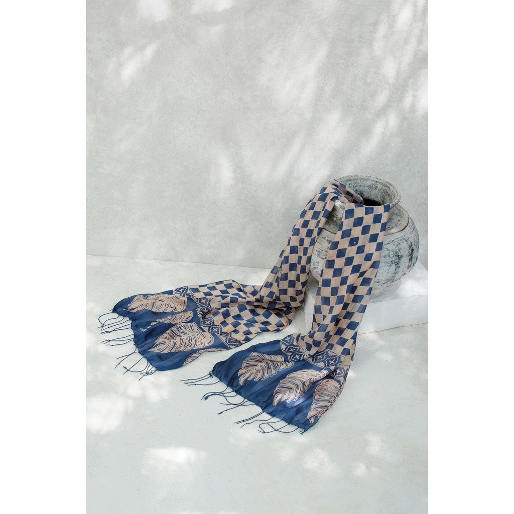 Syal Batik Sutra Kotak - Blue - 45