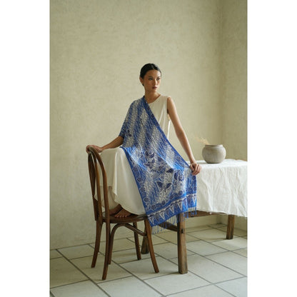 Selendang Batik Encim Parang Plain Blue White