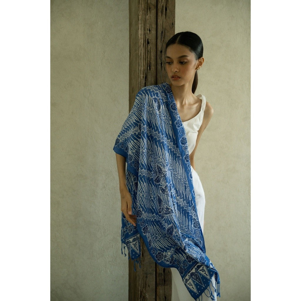 Selendang Batik Encim Parang Plain Blue