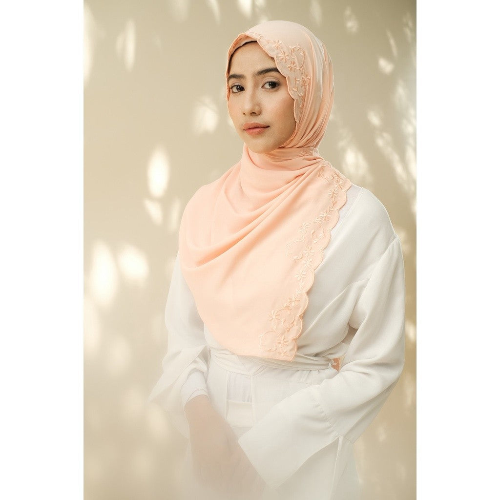 Embroidery Hijab Shawl - Flora - Apricot