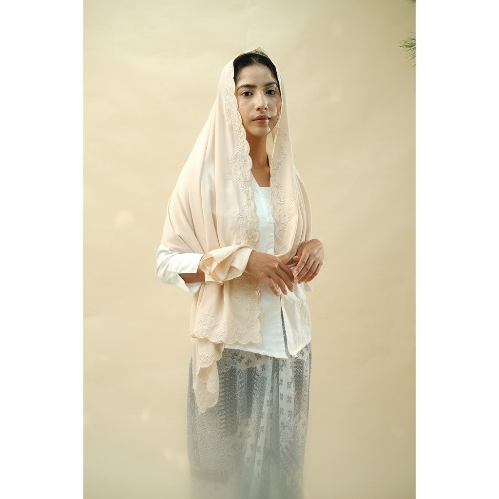 Embroidery HIjab Shawl - Flora - Oat