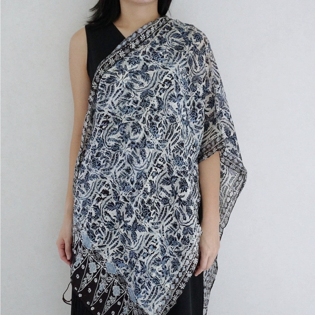 Syal Batik Sutra Black-Blue 01