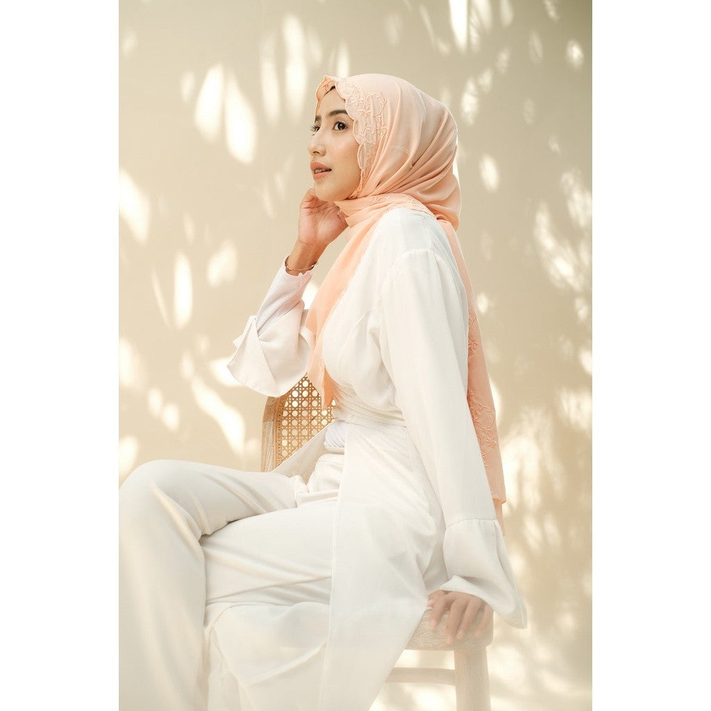 Embroidery Hijab Shawl - Flora - Apricot