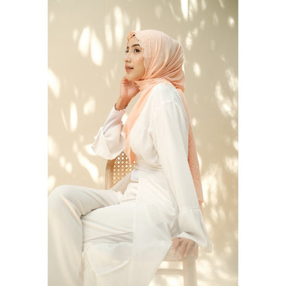 Embroidery Hijab Shawl - Flora - Apricot