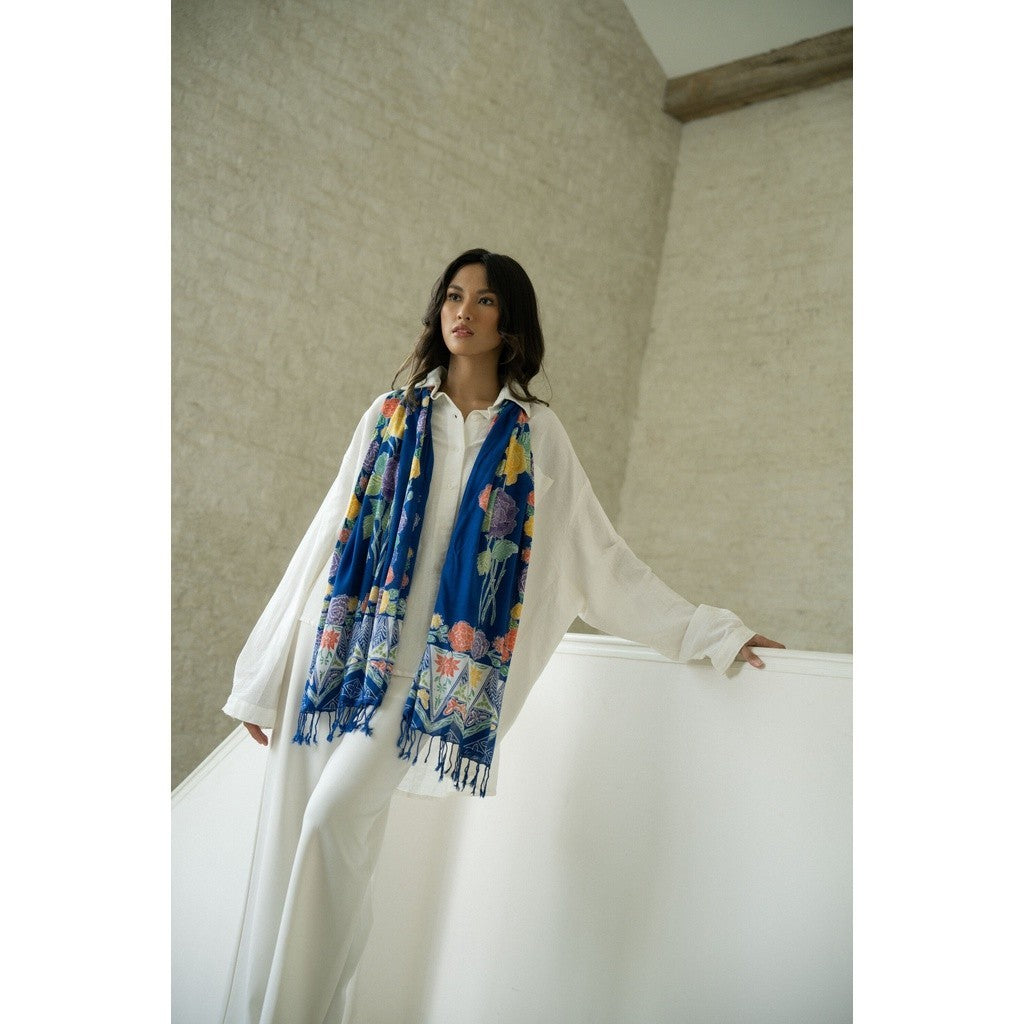 Selendang Batik Encim Plain Dark Blue